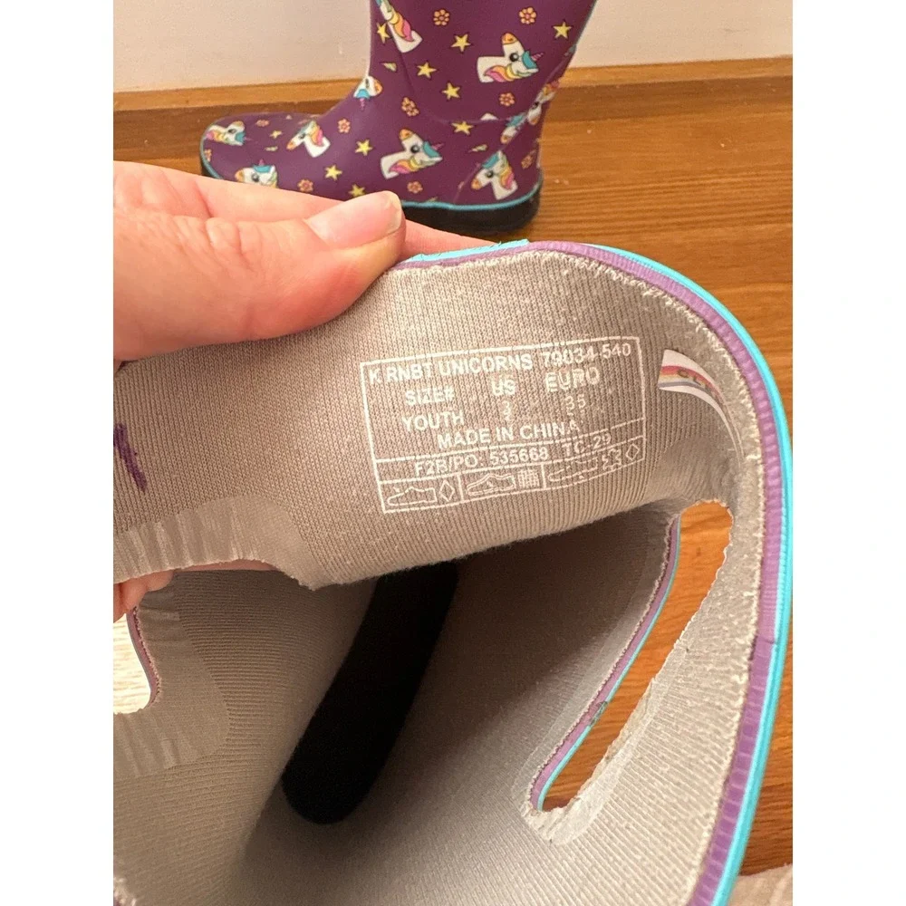 Bogs Rain Boots Unicorn Purple Youth Size 3 Waterproof Pull On 79034-540 Teal